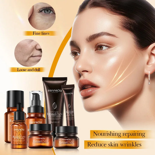 Coffret Soin Visage Anti-Rides au Rétinol & Peptides – 7 Produits Nourrissants & Régénérants